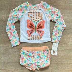 Peek… Toddler Girl Rashguard 2 Piece Swimsuit 3T Metallic Butterfly